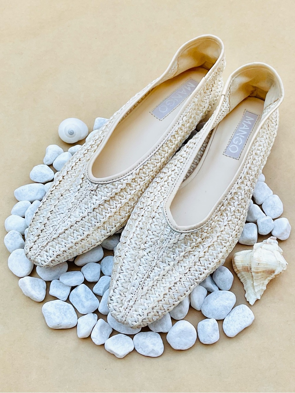 Mango ❉ Woven Raffia Almond Toe Glove Flats Size 38 7.5